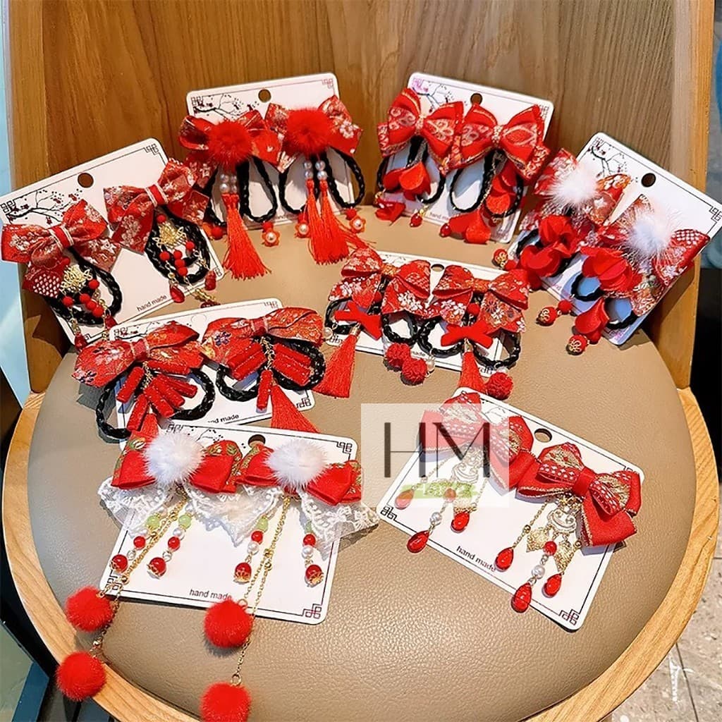 ใหม่ กิ๊บติดผมตรุษจีน กิ๊บสีแดงอาหมวย  เครื่องประดับผมเทศกาลตรุษจีน - 1