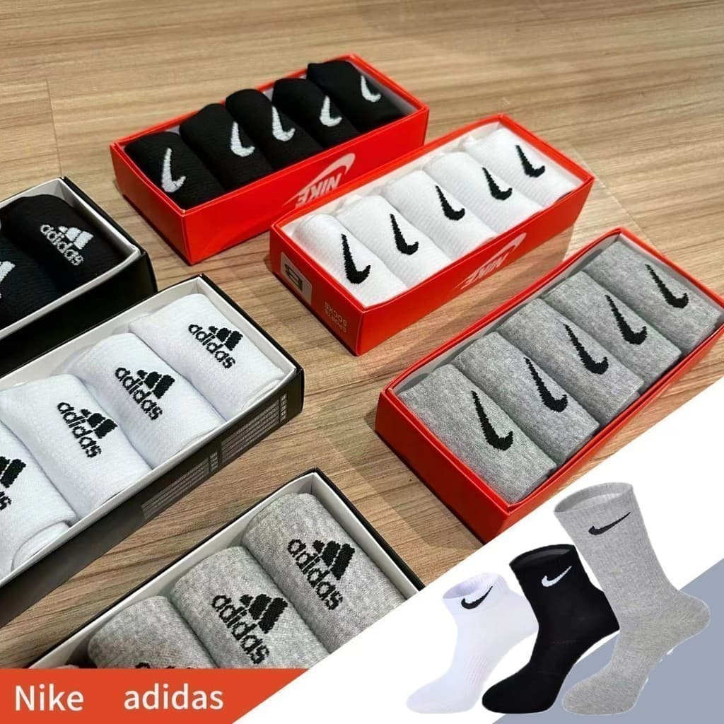 ถุงเท้าADIDAS ( คละสี 5คู่1กล่อง) ถุงเท้าลำลอง สำหรับใส่วิ่ง ใส่ออกกำลังกาย ผ้าหนานิ่มไม่บาง ใส่สบาย