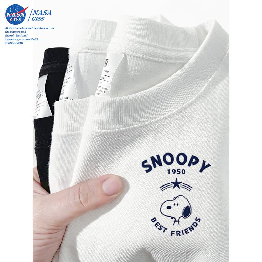NASA เสื้อยืดชายหญิงแขนสั้น สตรีทฮิปฮอป summer SNOOPY พิมพ์ลาย คอตตอน คอกลม หลวมและระบายอากาศ