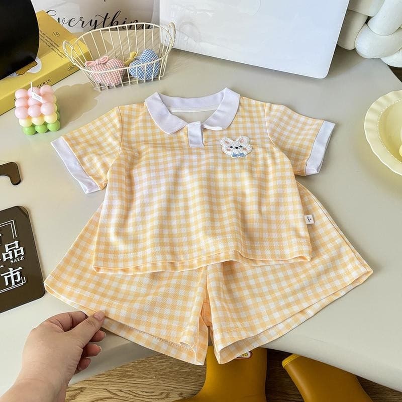 DOlemi Baby ชุดเสื้อ เสื้อแขนสั้น+ กางเกงขาสั้น ชุดเซตน่ารัก ลายสก็อต สไตล์เกาหลี ใหม่ สำหรับเด็กหญิง - 2
