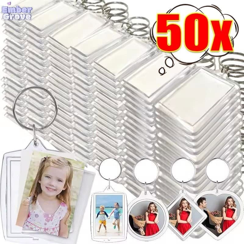 10/30/50 ชิ้น พวงกุญแจกรอบรูปเปล่าใสแบบกำหนดเอง / พวงกุญแจแบบแยกรูปอะคริลิค