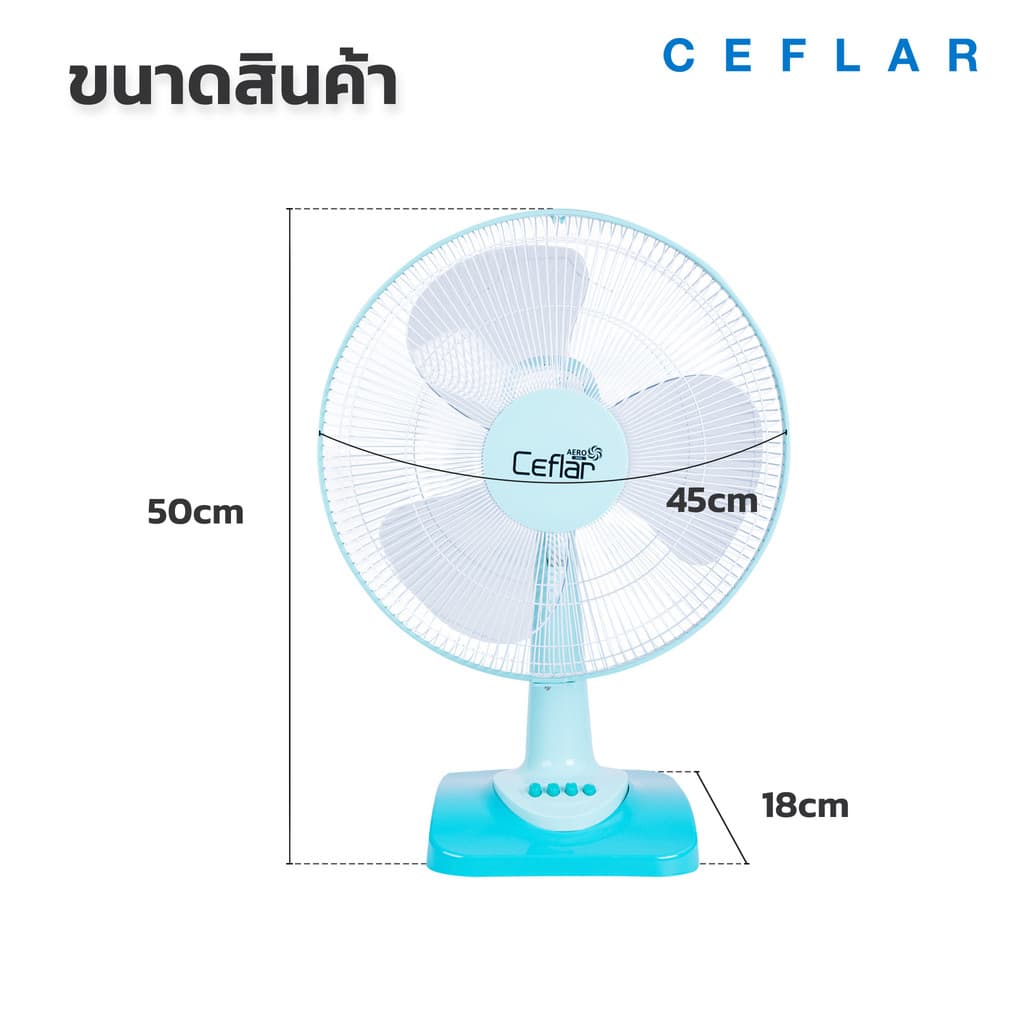 CEFLAR พัดลมตั้งโต๊ะ 16" FB-1602 ลมแรง เงียบ ปรับระดับได้ ประหยัดไฟ แข็งแรง ทนทาน - 4