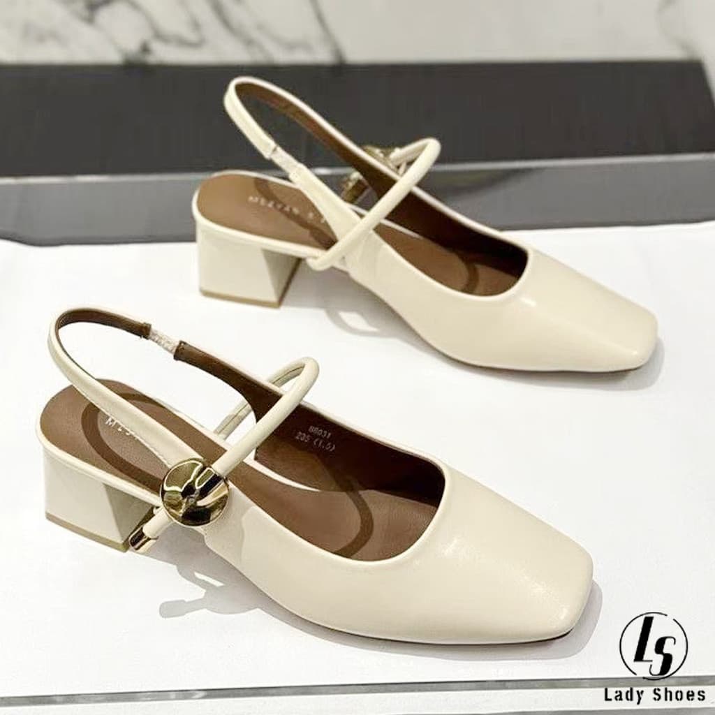 [LS] รองเท้าทำงานผู้หญิง รองเท้าส้นบล็อกสีขาว 2 นิ้ว สายข้อเท้า - สำหรับเจ้าสาว งานแต่ง ใส่ทำงาน ได้ - 2