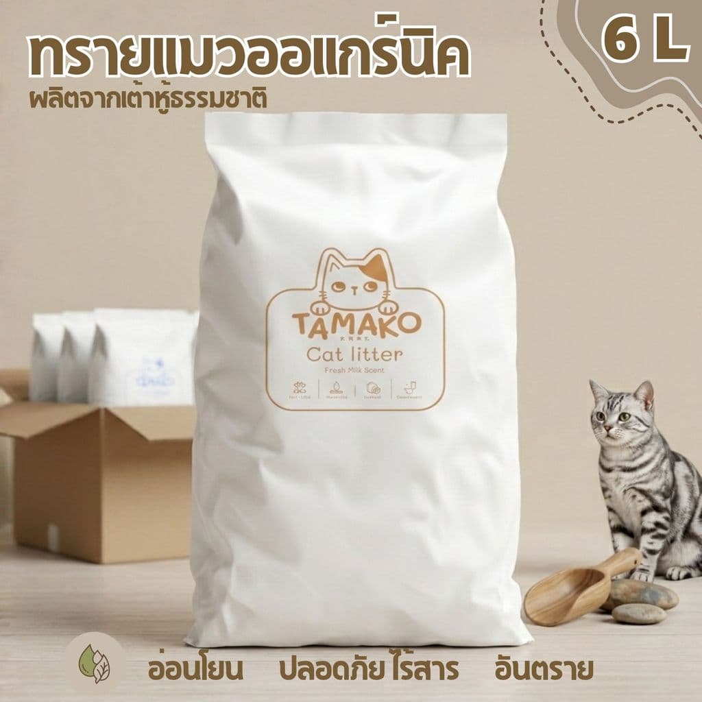 ทรายเต้าหู้ Tamako 6L (6ลิตร) เต้าหู้ญี่ปุ่น ทรายออร์แกนิค ทรายแมวอนามัย ทรายแมวมีกลิ่นหอม ไม่มีสารเคมีแต่งสี กลิ่นหอม