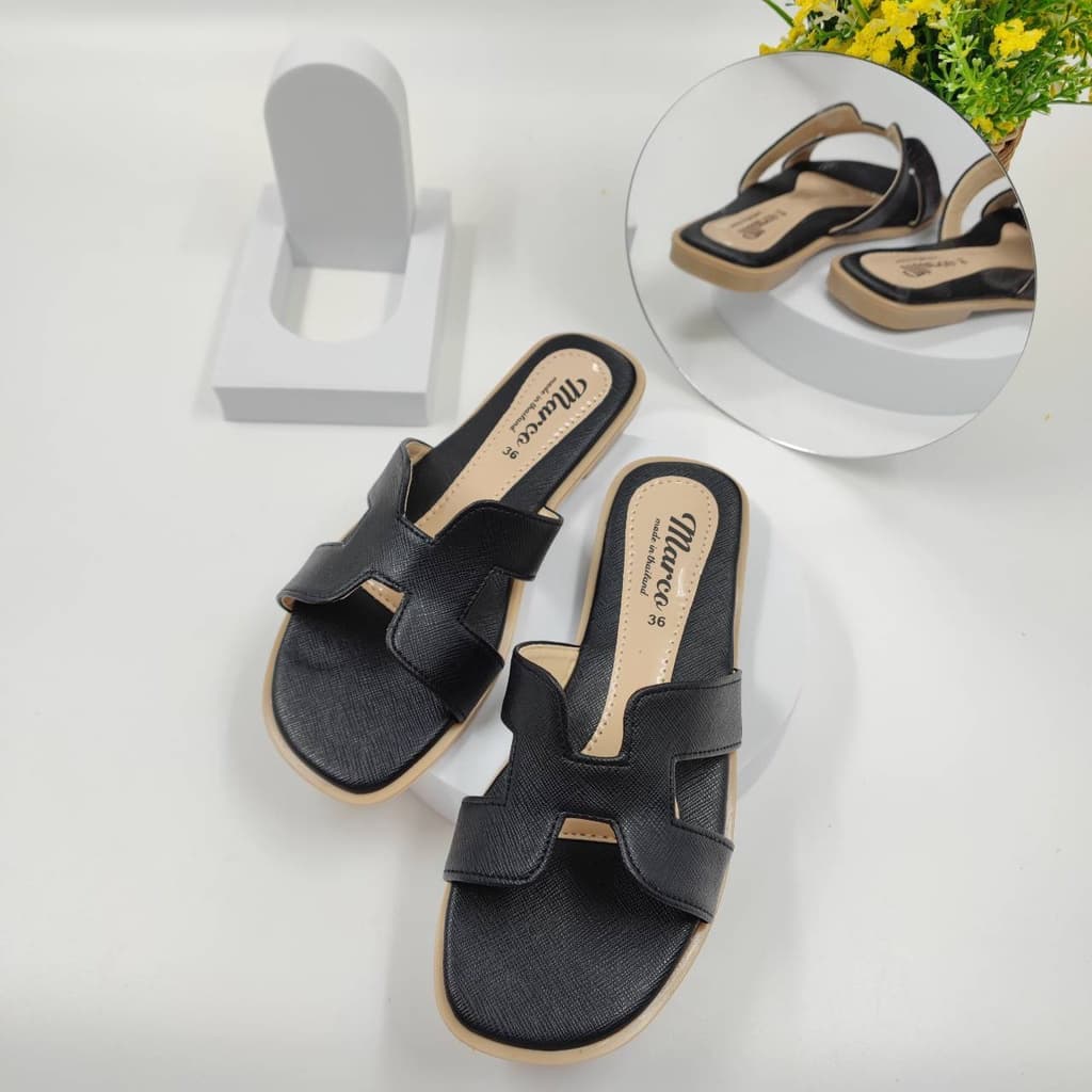 รองเท้าแตะแฟชั่นผู้หญิง แบรนด์ Marco รุ่น T1013 รองเท้าแตะผู้หญิง แต่ง H ผ้าสังเคราะห์ผ้าลาย - 3