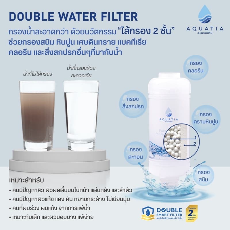 Aquatia กรองน้ำฝักบัว 2 ชั้น กรองคลอรีน สะอาดกว่า (อะควอเทีย ฟิลเตอร์กรองน้ำ ที่กรองน้ำประปา) - 3