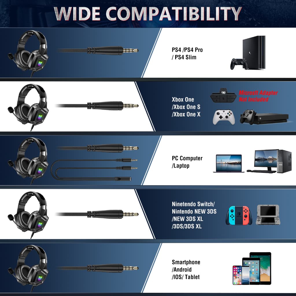 ONIKUMA K8 RGB Gaming Headset หูฟังเกมมิ่งใช้งานได้ทั้ง PC / Mobile / PS4 / XBOX / Nintendo-SW - 3