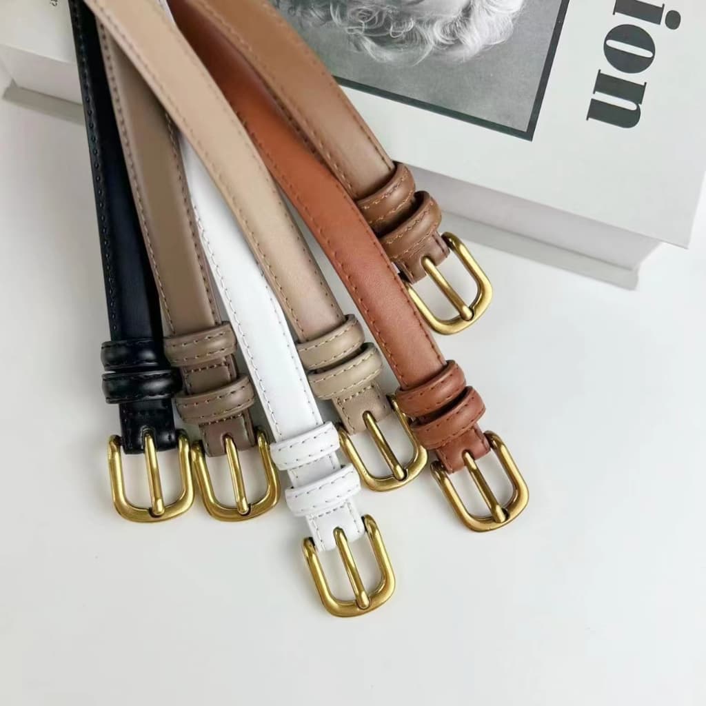 [ส่งจากกทม] My Girl เข็มขัดหนังแท้ หัวเข็มขัดสีทองวินเทจ หุ้มหนังทั้งเส้น เครื่องประดับแฟชั่น Unisex - 3