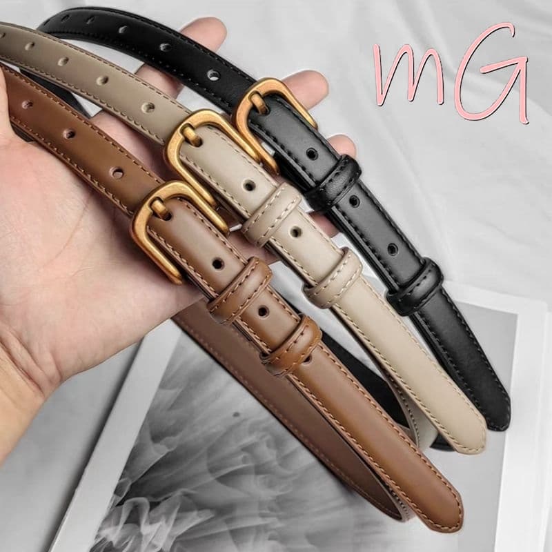 [ส่งจากกทม] My Girl เข็มขัดหนังแท้ หัวเข็มขัดสีทองวินเทจ หุ้มหนังทั้งเส้น เครื่องประดับแฟชั่น Unisex