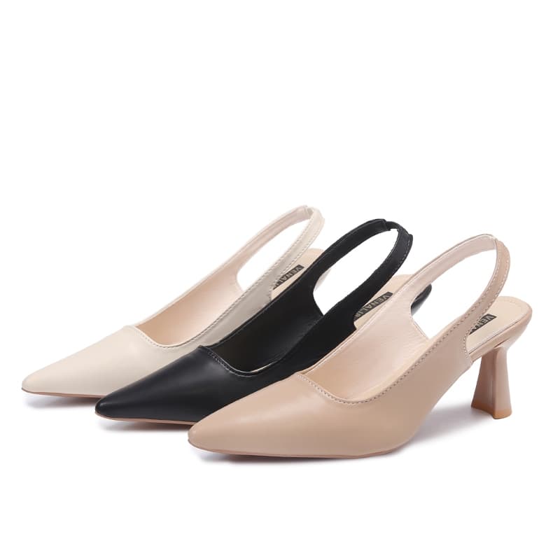 🧡พร้อมส่ง🧡รองเท้าส้นสูง รัดข้อเท้า สูง3 หนังแท้ นิ้วหัวแหลม สินค้าพร้อมส่ง ทรงสวยใส่ทำงาน ใส่เที่ยว - 1