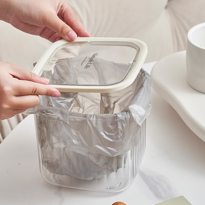 ถังขยะตั้งโต๊ะ แบบใส ขนาดเล็ก พร้อมฝาปิด หรูหรา สําหรับหอพัก ห้องนั่งเล่น สํานักงาน ห้องน้ํา - 1