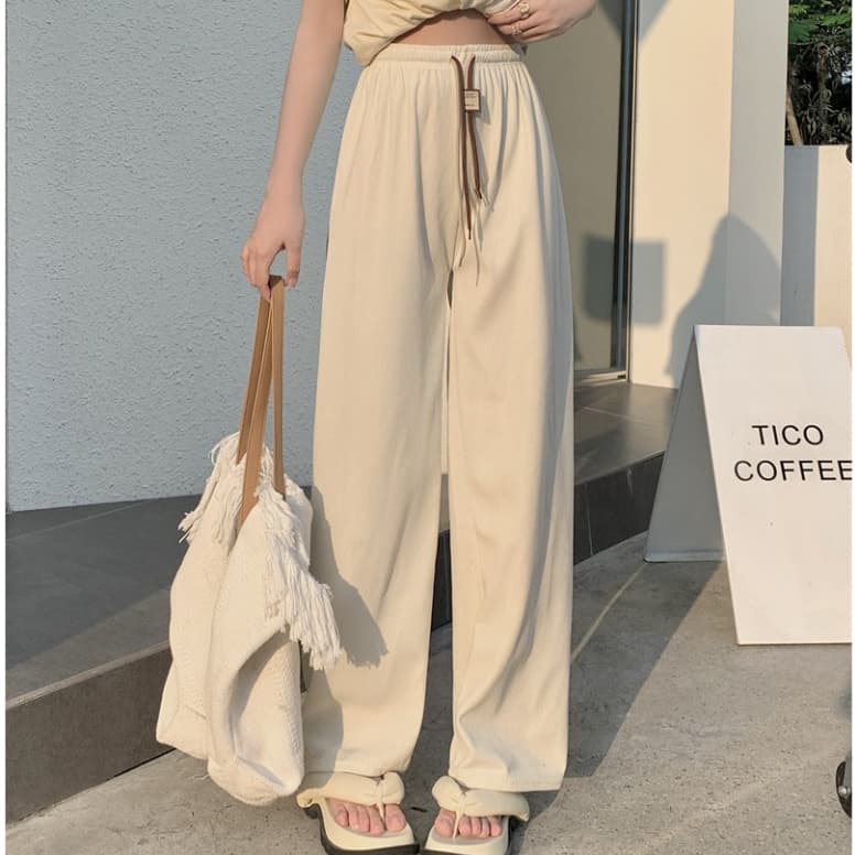 พร้อมส่งในไทย**กางเกงขายาวเอวสูง เอวยางยืด ขายาว ผ้าลูกฟูกหนานุ่ม K50 - 1