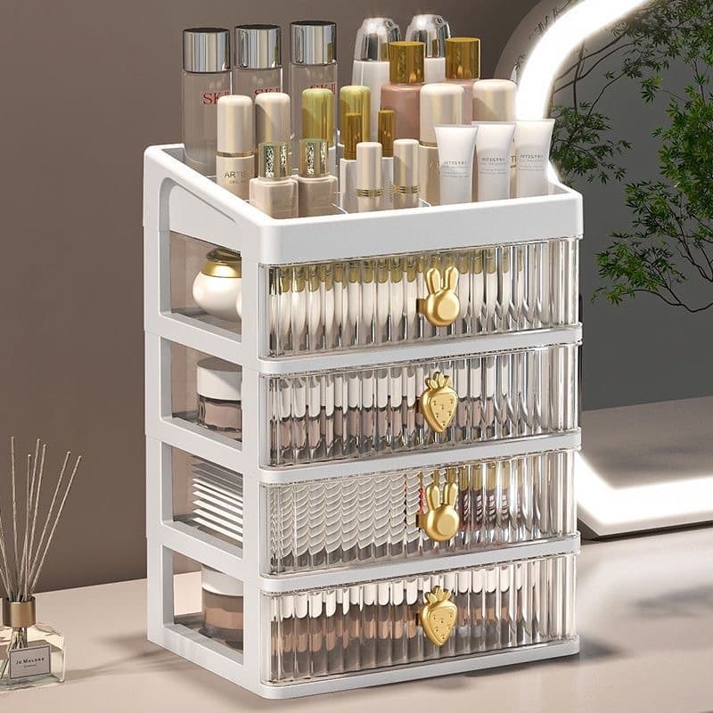 HEINOกว้าง27.6cmชั้นวางเครื่องสำอาง เรียบหรูดีไซน์โปร่งใสสวยงามกล่องเก็บเอนกประสงค์แบบมีลิ้นชัก