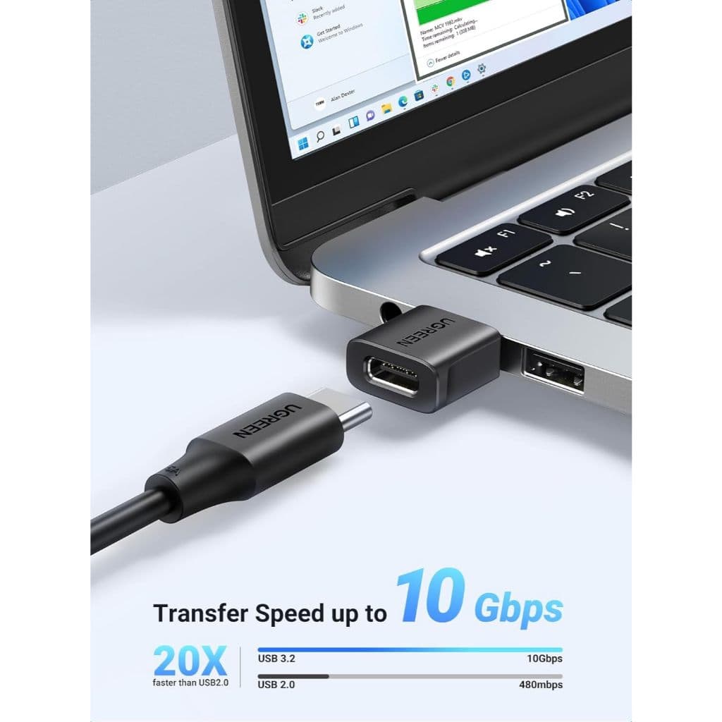 Ugreen อะแดปเตอร์ USB เป็น USB C 10Gbps (แพ็ค 2 ชิ้น), USB 3.0 สำหรับชาร์จและซิงค์ สีดำ รุ่น US701 - 1