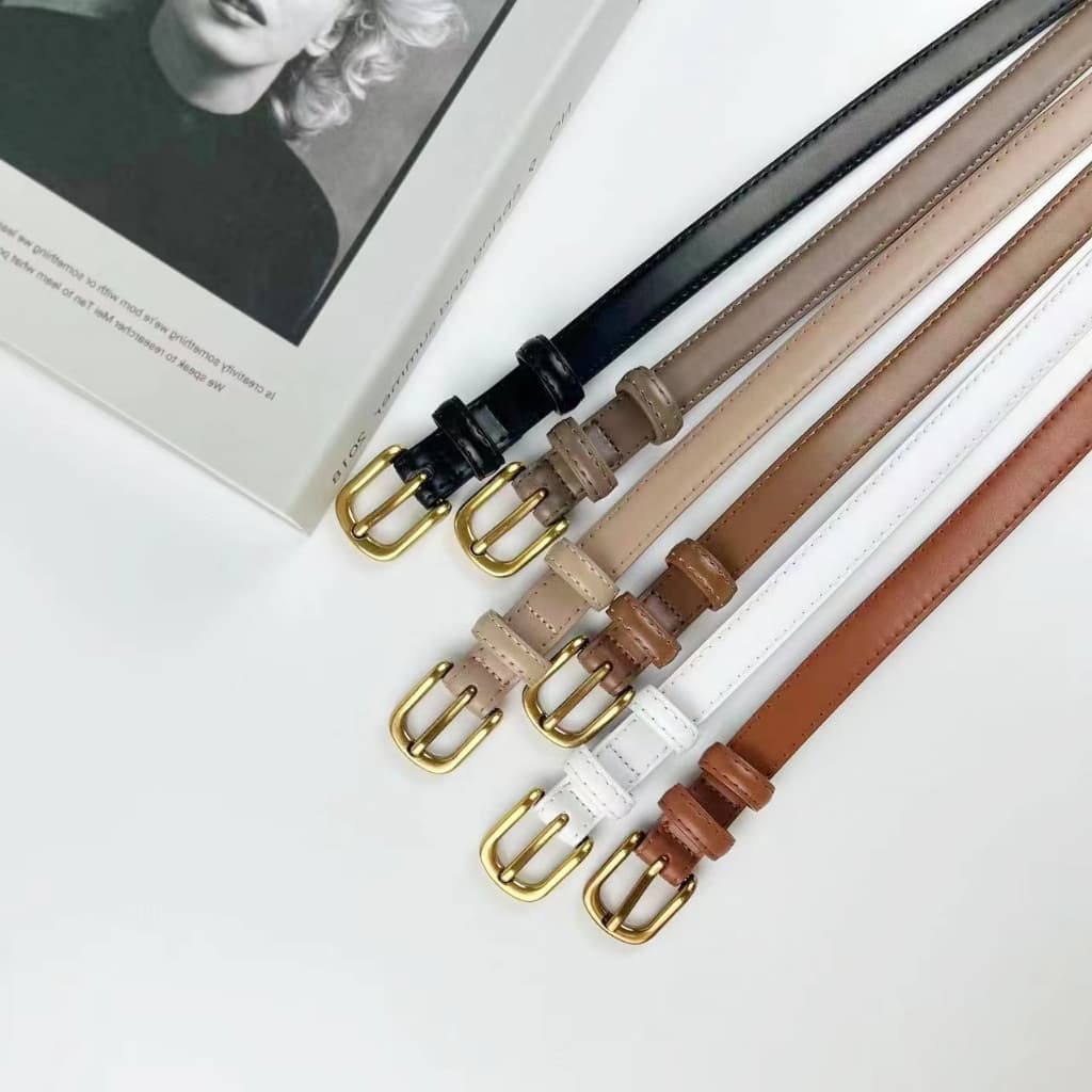 [ส่งจากกทม] My Girl เข็มขัดหนังแท้ หัวเข็มขัดสีทองวินเทจ หุ้มหนังทั้งเส้น เครื่องประดับแฟชั่น Unisex - 5