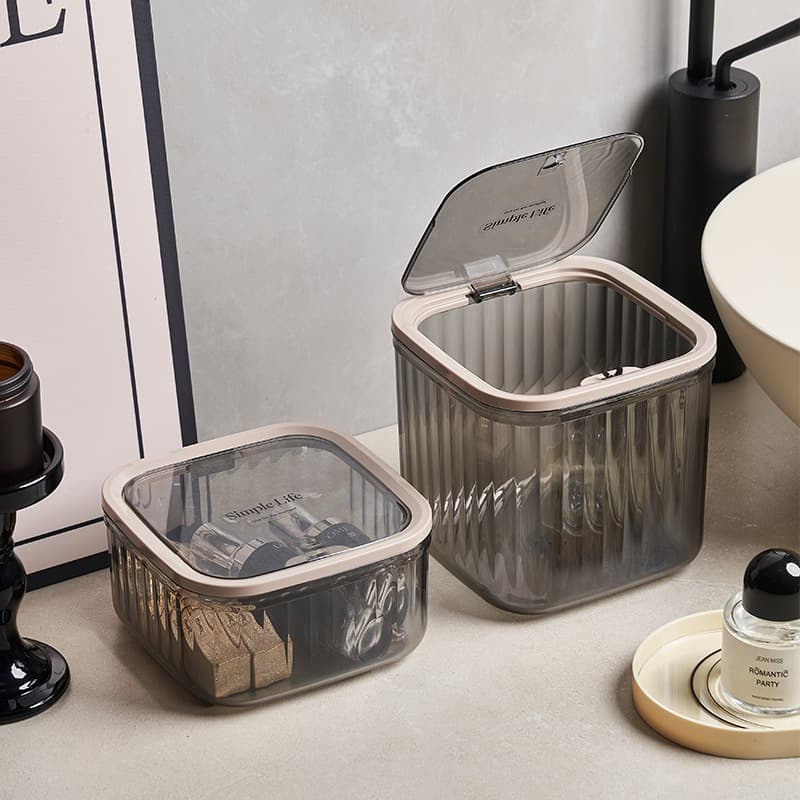 ถังขยะตั้งโต๊ะ แบบใส ขนาดเล็ก พร้อมฝาปิด หรูหรา สําหรับหอพัก ห้องนั่งเล่น สํานักงาน ห้องน้ํา - 6