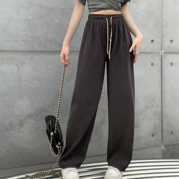 พร้อมส่งในไทย**กางเกงขายาวเอวสูง เอวยางยืด ขายาว ผ้าลูกฟูกหนานุ่ม K50 - 2