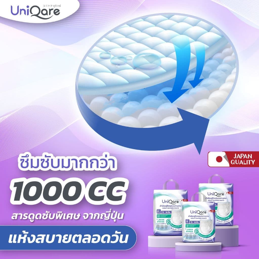 Uniqare ผ้าอ้อมผู้ใหญ่ แบบกางเกง 40 ชิ้น นุ่มสบาย ซึมซับมากถึง 1000 ซีซี ไซส์ S,M,L,XL,XXL - 2