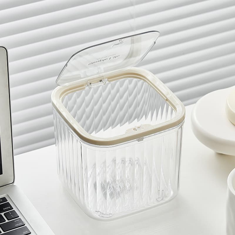 ถังขยะตั้งโต๊ะ แบบใส ขนาดเล็ก พร้อมฝาปิด หรูหรา สําหรับหอพัก ห้องนั่งเล่น สํานักงาน ห้องน้ํา - 2