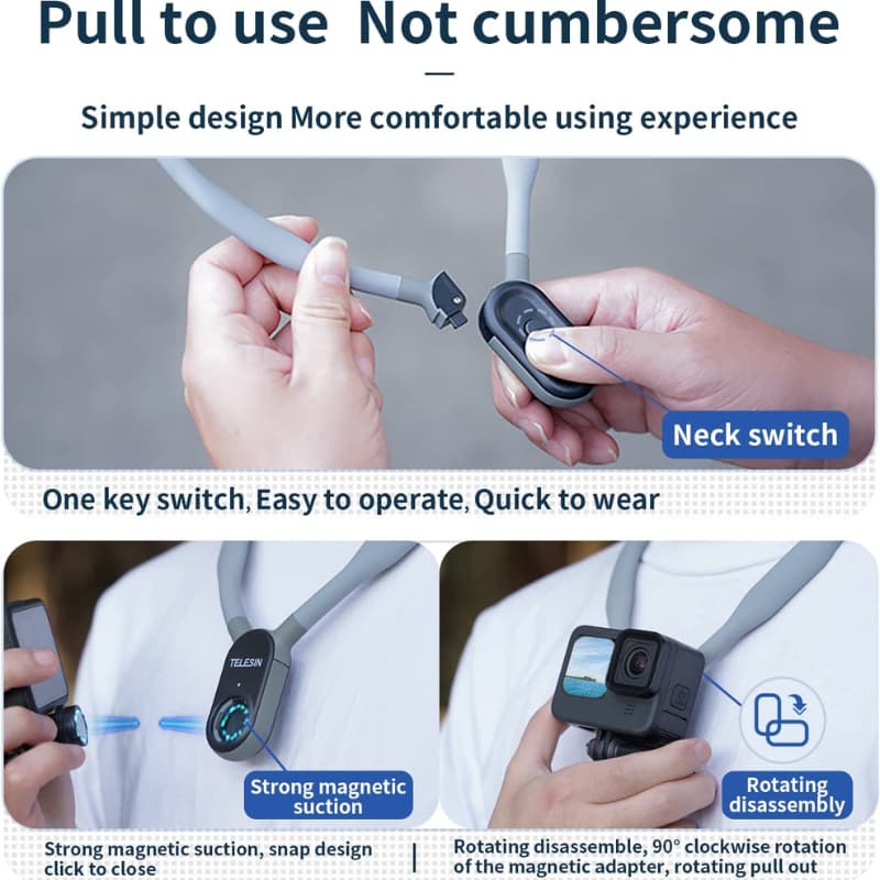Telesin สายคล้องคอ แบบแม่เหล็ก สำหรับGOPROทุกรุ่น,DJI Action 6/5Pro/4/3,Pocket 3 /Insta360/มือถือ - 3