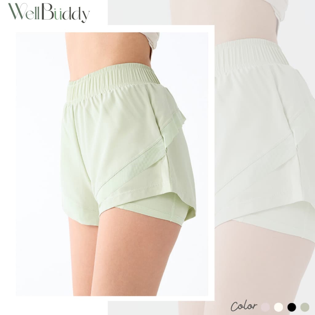 WellBuddy กางเกงวิ่งผู้หญิง มีซับในกันโป๊ ใส่มือถือได้ กางเกงออกกำลังกายขาสั้น (Cotton Cloud Pants)