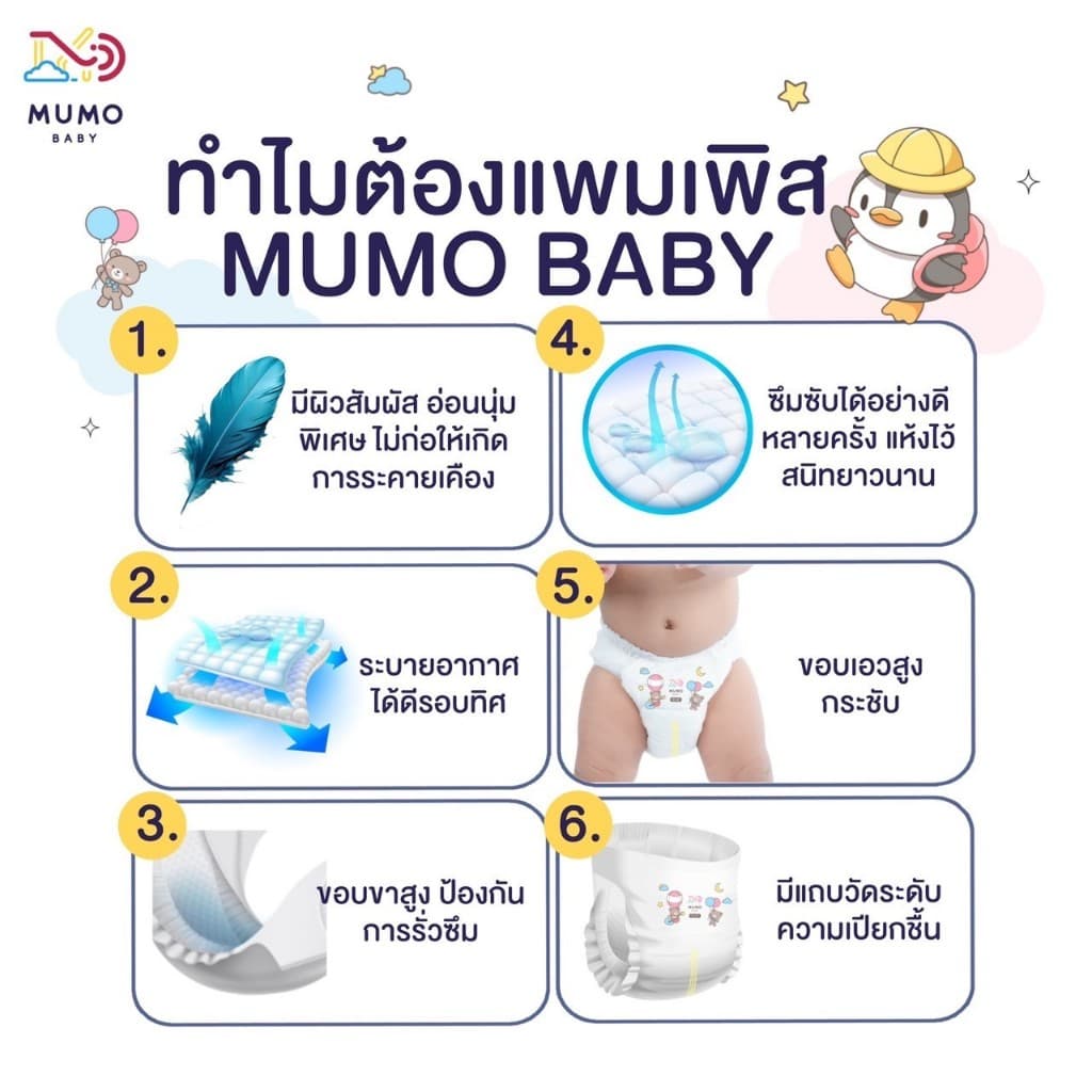 Mumo Baby Day&Night Pants ไซส์S-3XL กางเกงผ้าอ้อมเด็ก มูโมะเบบี้ แพมเพิสเด็ก (2แพ็คสุดคุ้ม) - 4