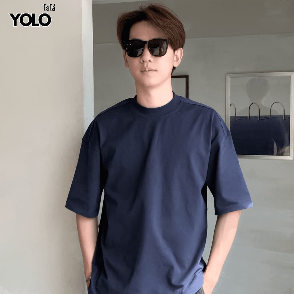 YOLO เสื้อยืด OVER SIZE เสื้อยืดโอเวอร์ไซส์ เสื้อคอตตอน คอฟิต สีพื้น 2340 - 3