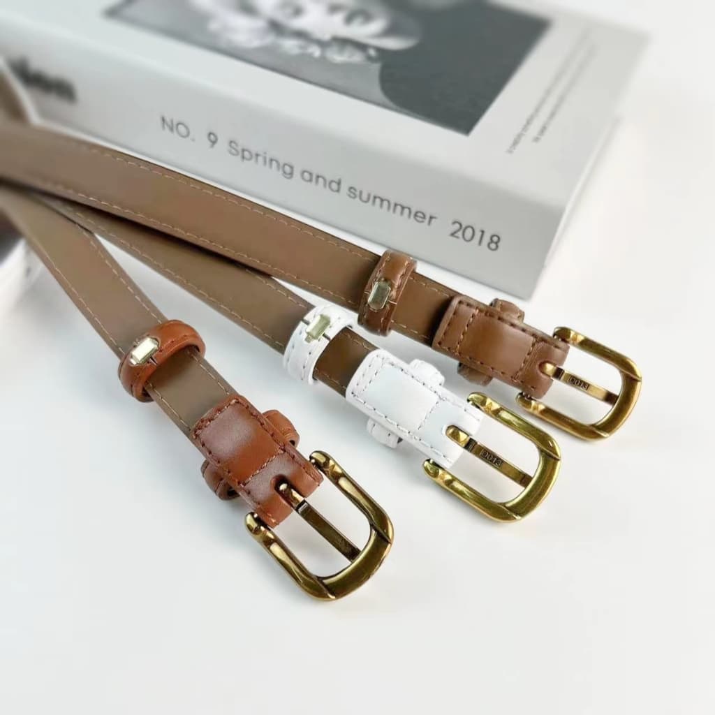 [ส่งจากกทม] My Girl เข็มขัดหนังแท้ หัวเข็มขัดสีทองวินเทจ หุ้มหนังทั้งเส้น เครื่องประดับแฟชั่น Unisex - 6