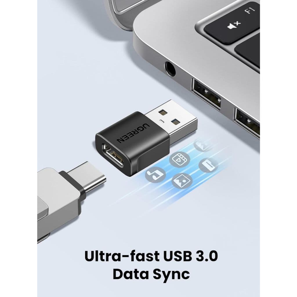Ugreen อะแดปเตอร์ USB เป็น USB C 10Gbps (แพ็ค 2 ชิ้น), USB 3.0 สำหรับชาร์จและซิงค์ สีดำ รุ่น US701 - 3