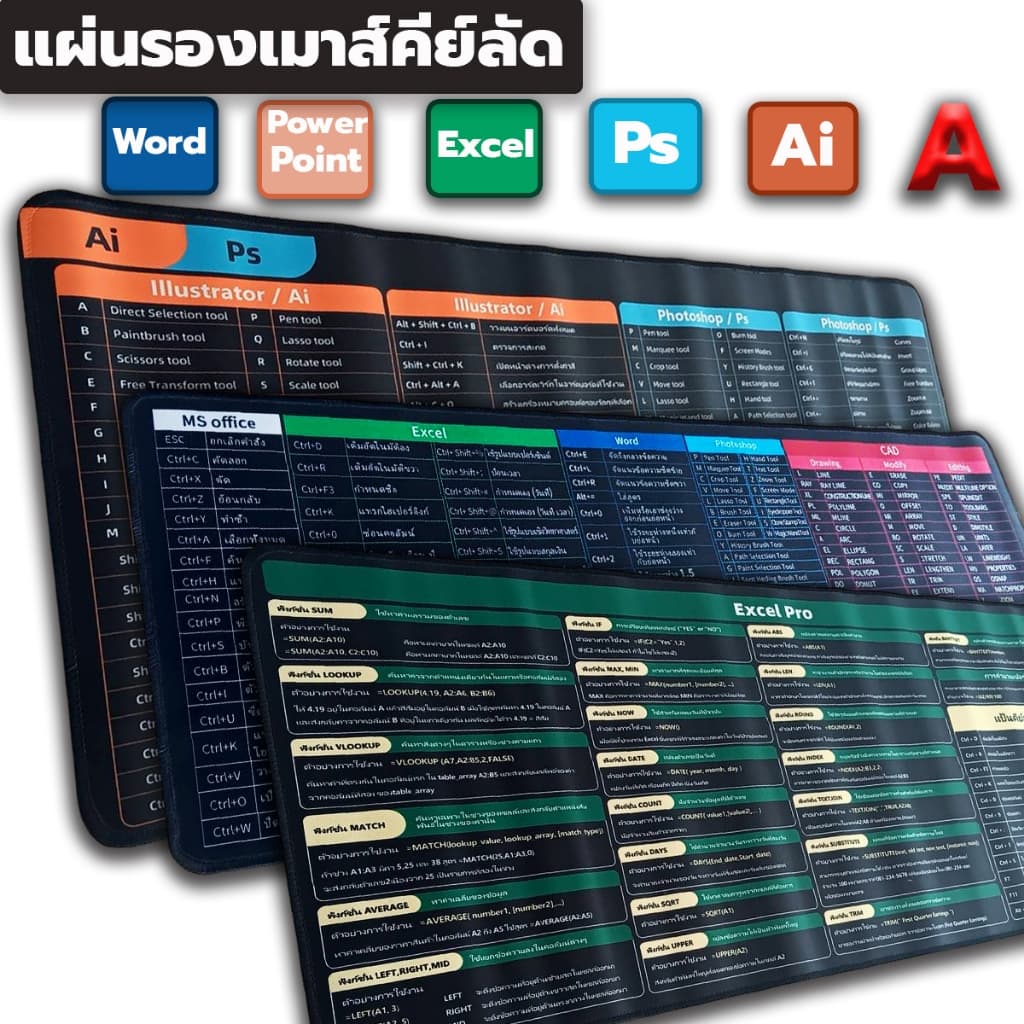 แผ่นรองเมาส์ คีย์ลัดไทย ขนาดใหญ่ 80X30 cm  และลายอื่นๆ เยอะ เยอะ เกมส์มิ่ง Gaming MousePad 🌈 - 1