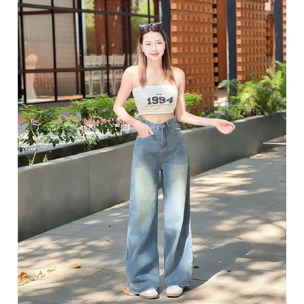 กางเกงยีนส์ ขากระบอกใหญ่ กางเกงยีนส์วินเทจ ทรงสวย ทรงหลวม - 6