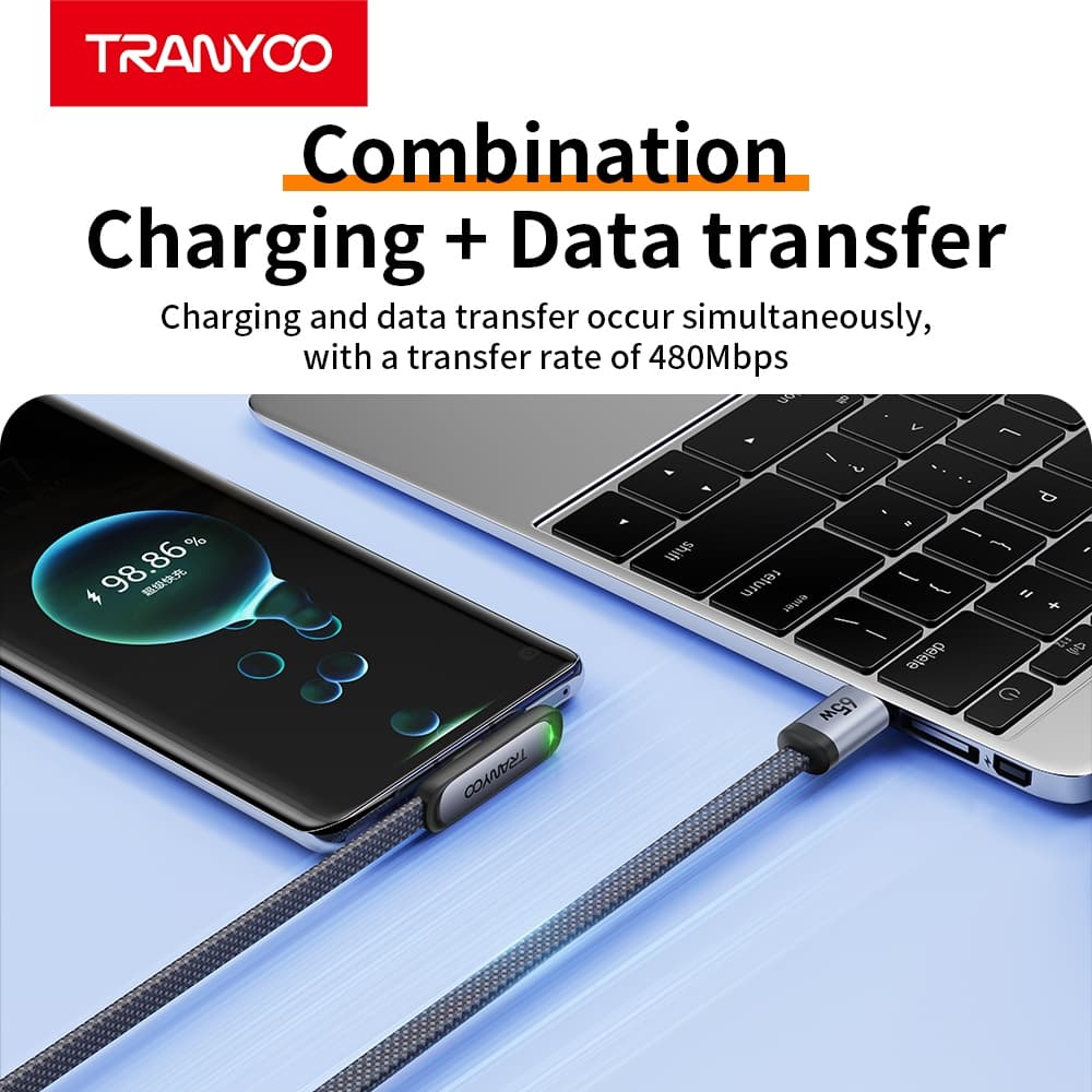 TRANYOO CC3 สายชาร์จเกม 90° สำหรับเล่นเกม 30W Ligh&ning 65W Type-C ยาว 1.2 เมตร - 6