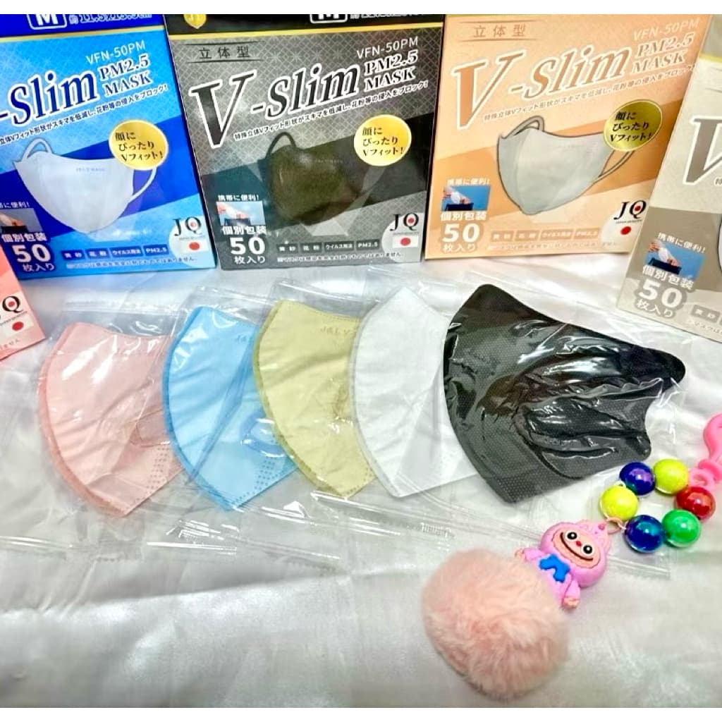 แมสผู้ใหญ่V-SLIM ไซส์ M 50ชิ้น/กล่อง หน้าเรียว หนา3ชั้น  สายนิ่ม 5MM.กระชับหน้า เเก้มไม่ล้นพร้อมส่ง - 1