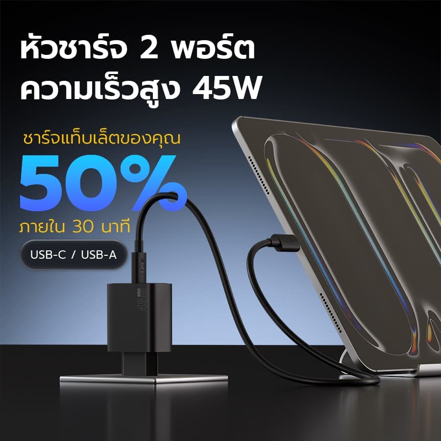 ENYX หัวชาร์จ PD 45W GaN A4S ที่ชาร์จ USB-C Fast Charger อะแดปเตอร์ สำหรับ IP15 Charger Samsung 1OS - 4
