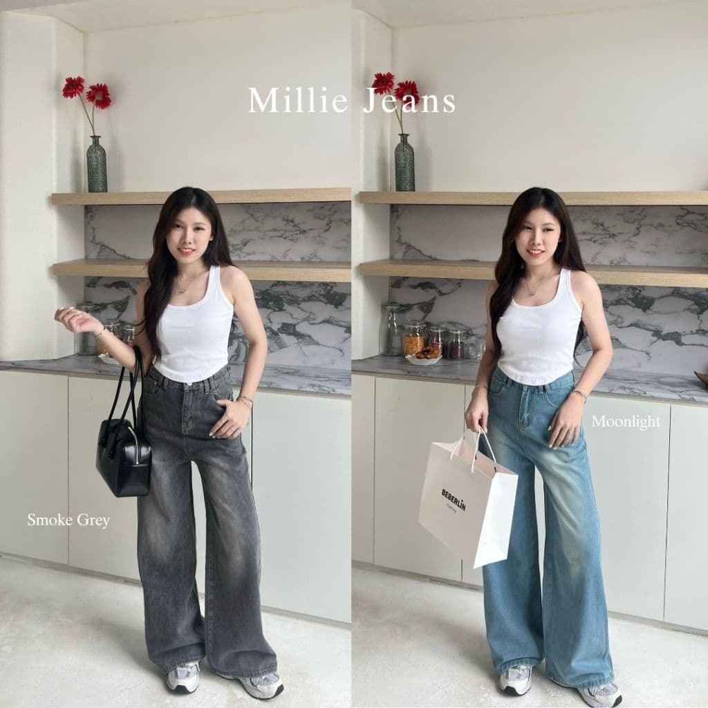 Beberlin กางเกงยีนส์ ขากระบอกใหญ่ สีเฟด รุ่น Millie Jeans / No : 2389 - 3