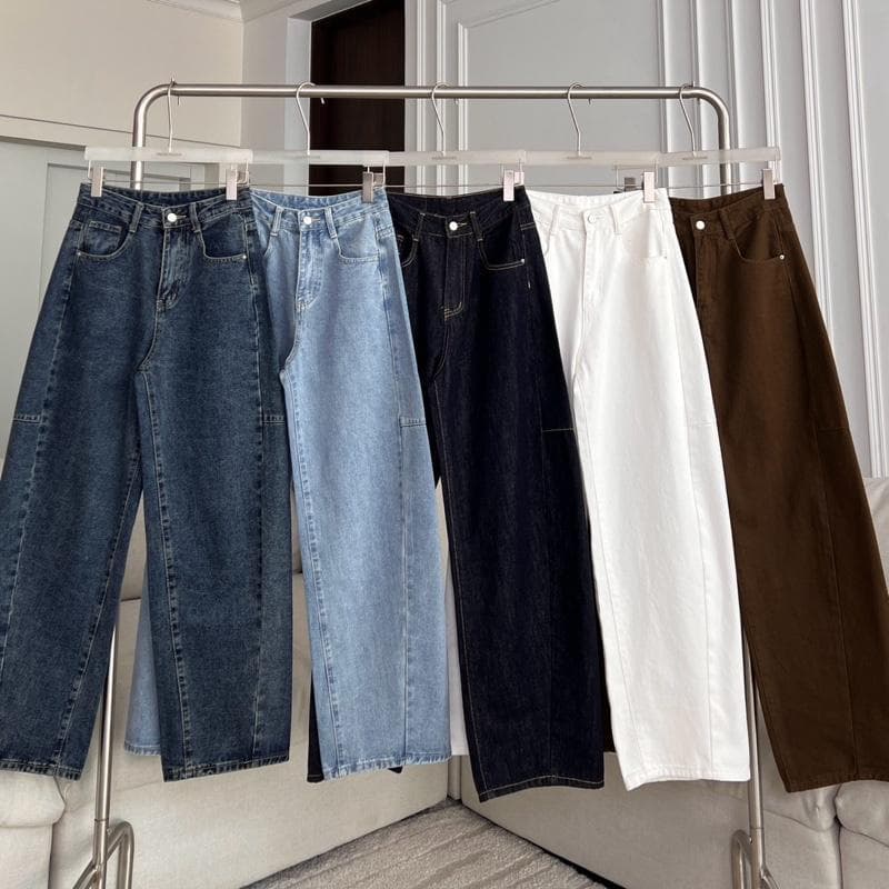 PTJ30270 Luna Barrel High-rise กางเกงยีนส์ PROMTHONG เอวสูงทรง Curved