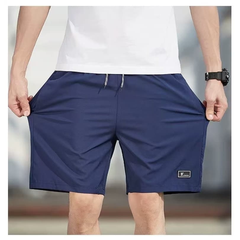 BU กางเกงขาสั้น กางเกงวอร์ม ลำลอง เอวยางยืด สำหรับผู้ชาย ผ้าไหมน้ำแข็ง นุ่มสบาย หลวมและระบายอากาศได้ - 1