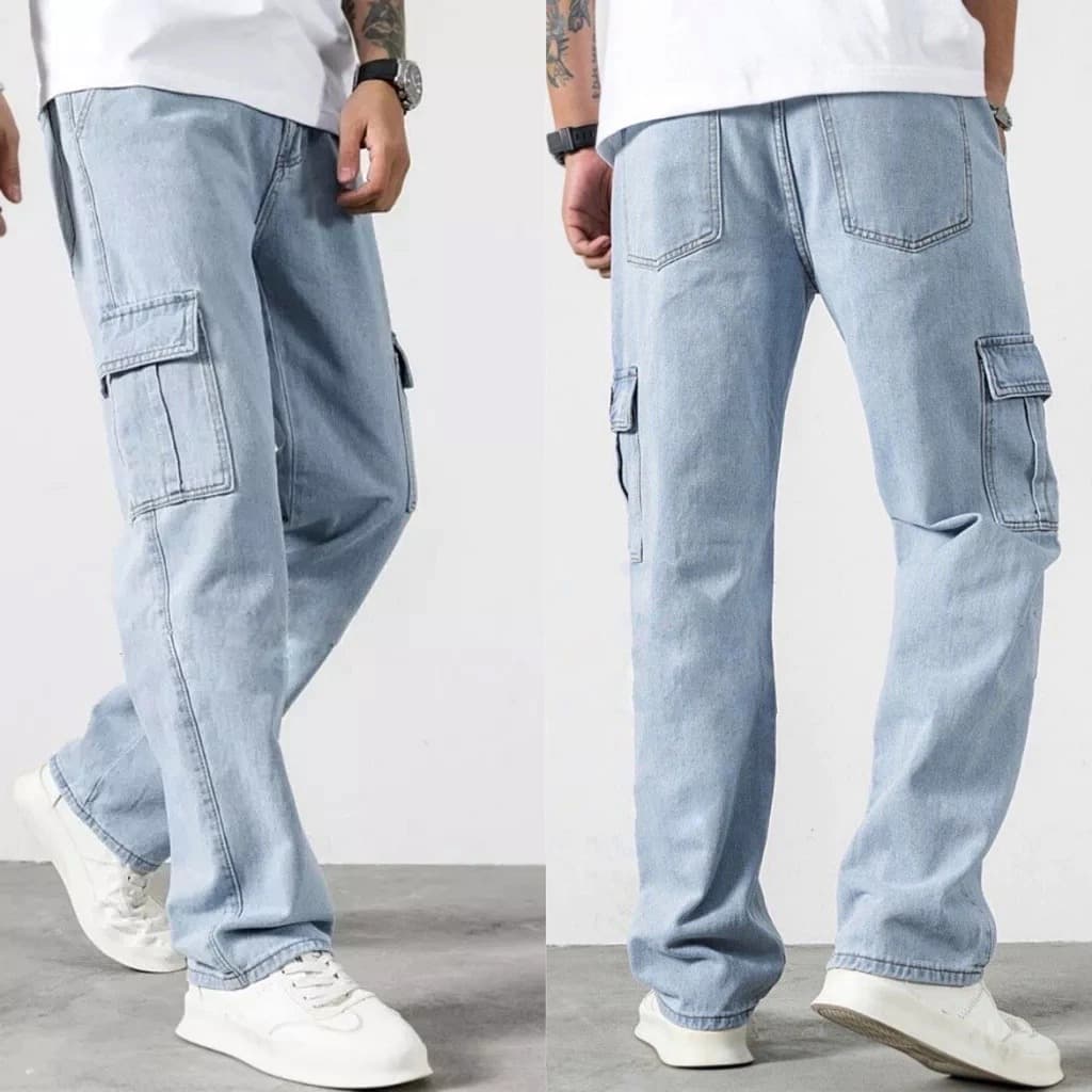 กางเกงยีนส์ นิยมยีนส์ ทรงกระบอก baggy jeans men กับทุกแนว 3สี ฟ้าอ่อน ดำ เทา S-XXXL