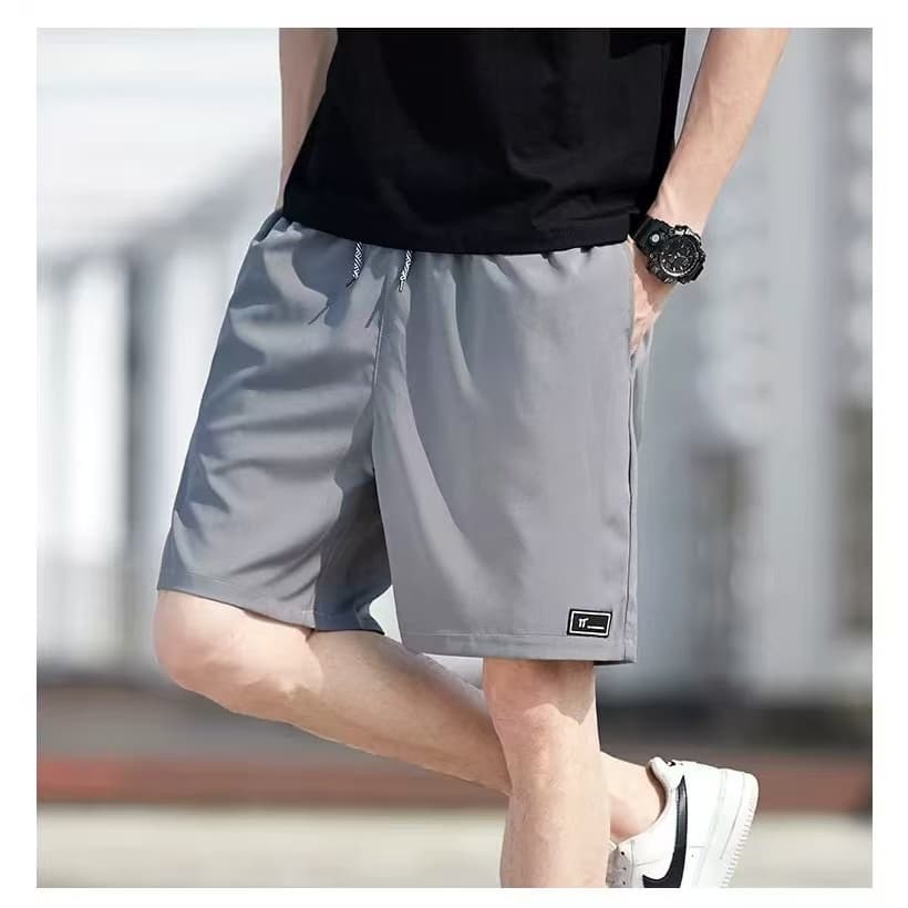 BU กางเกงขาสั้น กางเกงวอร์ม ลำลอง เอวยางยืด สำหรับผู้ชาย ผ้าไหมน้ำแข็ง นุ่มสบาย หลวมและระบายอากาศได้ - 2