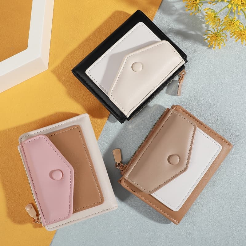 (B-2045)🔥กระเป๋าสตางค์ใบสั้น หนังPu พกพาสะดวก ขนาดเล็กแบบพกพา พร้อมช่องใส่บัตร สีสดใส แฟชั่นสําหรับสตรี