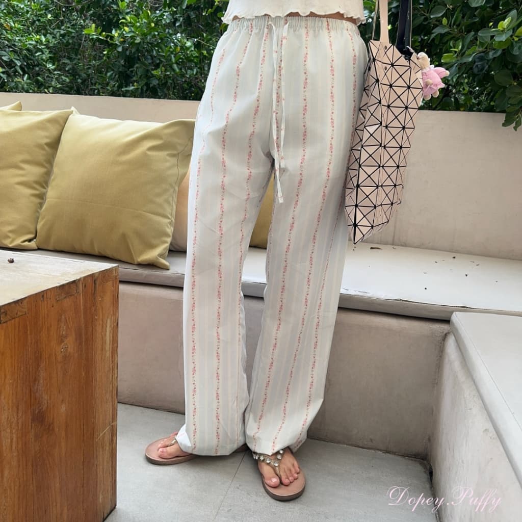 DOPEY.PUFFY / Rosie pants กางเกงขายาวผูกเชือกลายดอกไม้ - 1