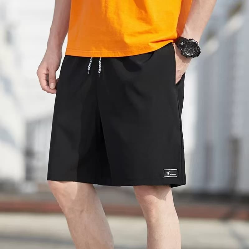 BU กางเกงขาสั้น กางเกงวอร์ม ลำลอง เอวยางยืด สำหรับผู้ชาย ผ้าไหมน้ำแข็ง นุ่มสบาย หลวมและระบายอากาศได้ - 3