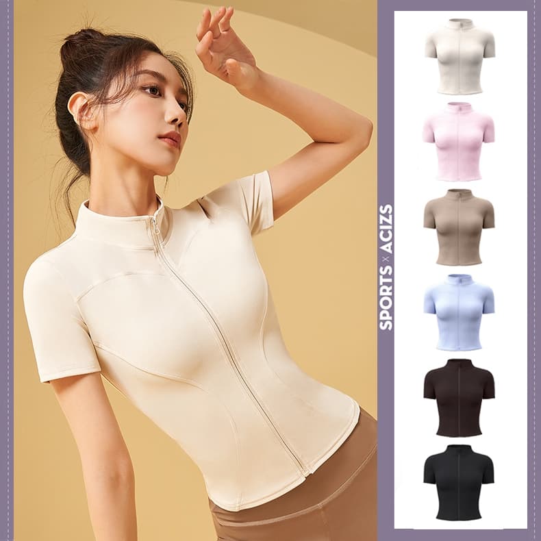 mvp sport ซิปคอยืน  เสื้อกีฬาแขนสั้น เสื้อแจ็คเก็ตลำลองสำหรับวิ่งกลางแจ้ง เสื้อกีฬา