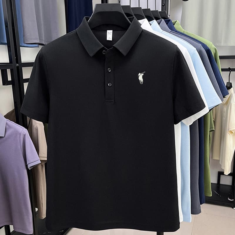 DIV POLO 2855-Y63ผู้ชายผ้าฝ้ายแท้เสื้อโปโลปกปักแขนสั้นสีทึบสบายๆทุกการแข่งขันเสื้อยืด