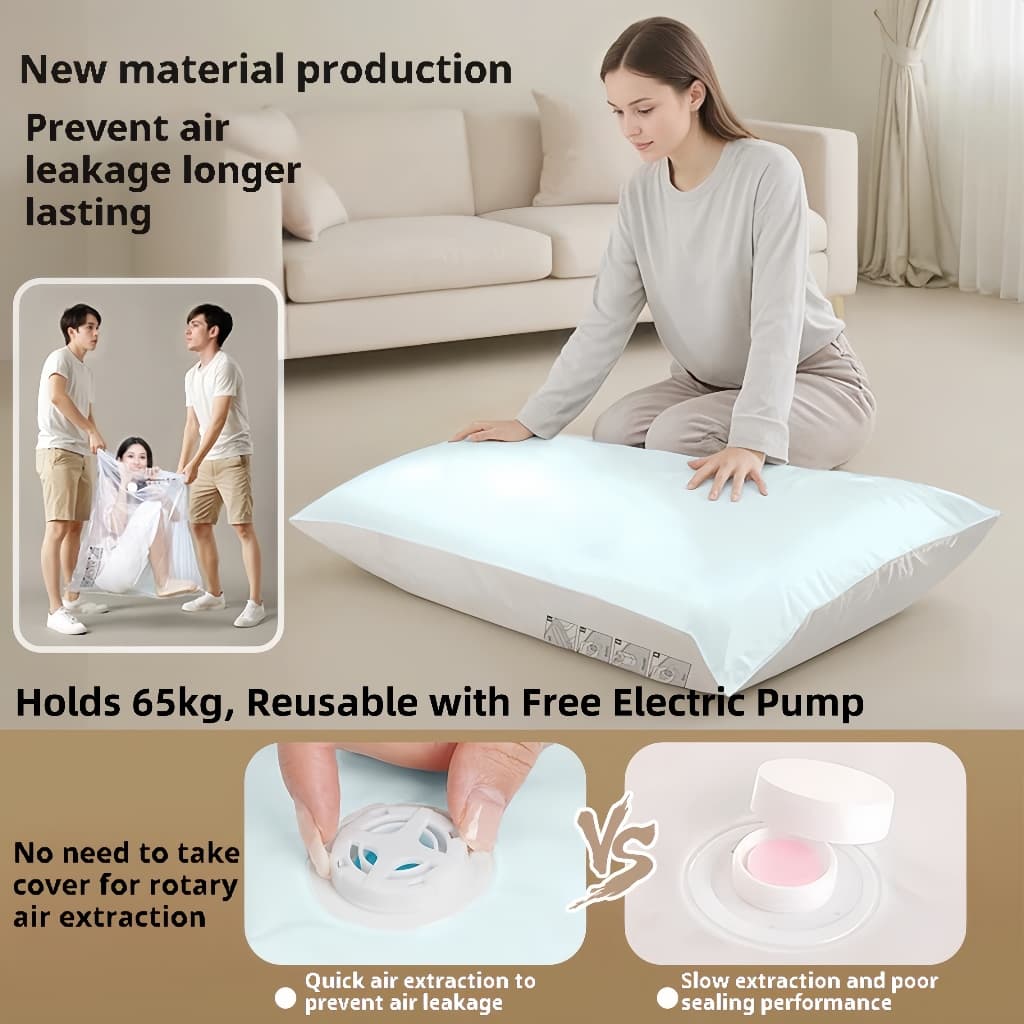 ถุงสูญญากาศ กันฝุ่นชื้น จัดเก็บเสื้อผ้าผ้าห่ม ประหยัดพื้นที่ 10-40ชิ้น ใช้ซ้ำได้ ปั๊มลมไร้สาย - 2