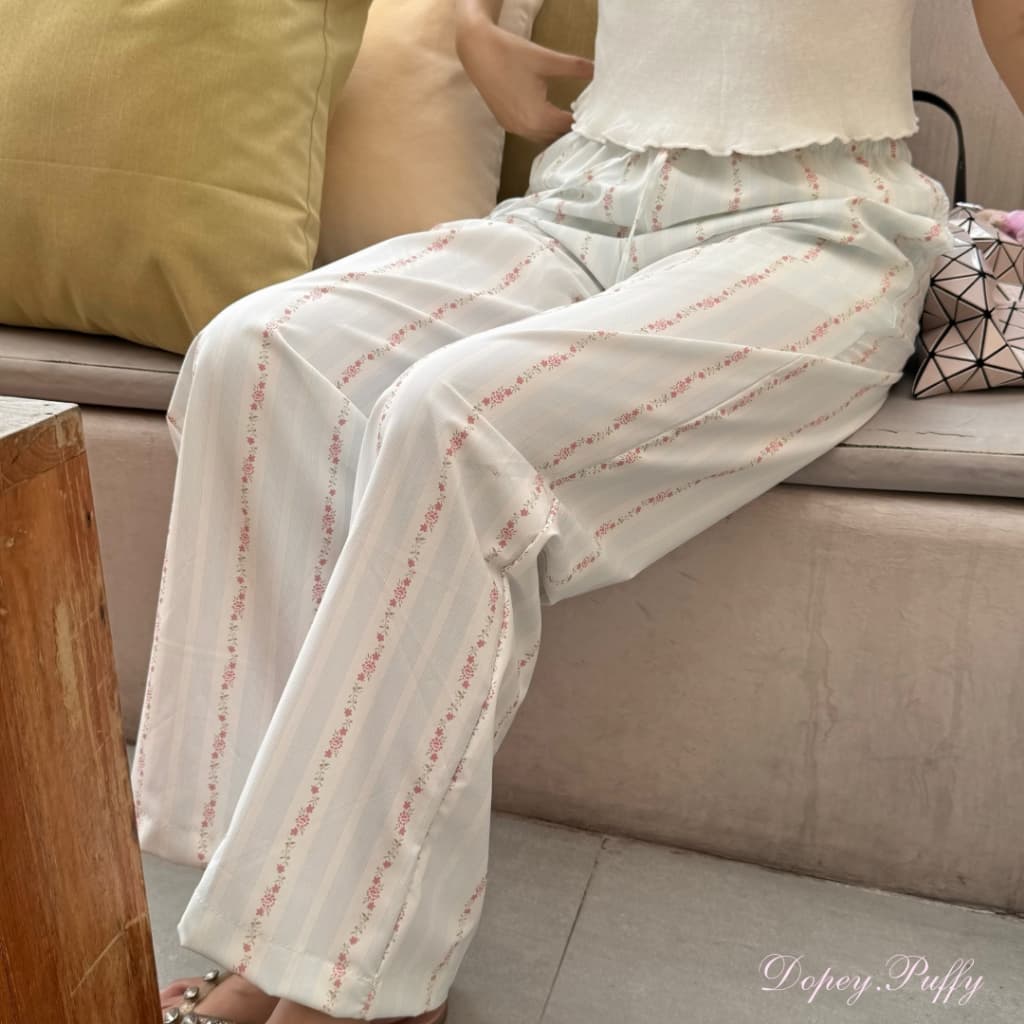 DOPEY.PUFFY / Rosie pants กางเกงขายาวผูกเชือกลายดอกไม้ - 3
