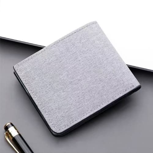 กระเป๋าสตางค์ ผ้าแคนวาส ใบสั้น ใส่บัตรเครดิตได้ สีดํา ฟ้า เทา แฟชั่นสําหรับผู้ชาย - 2