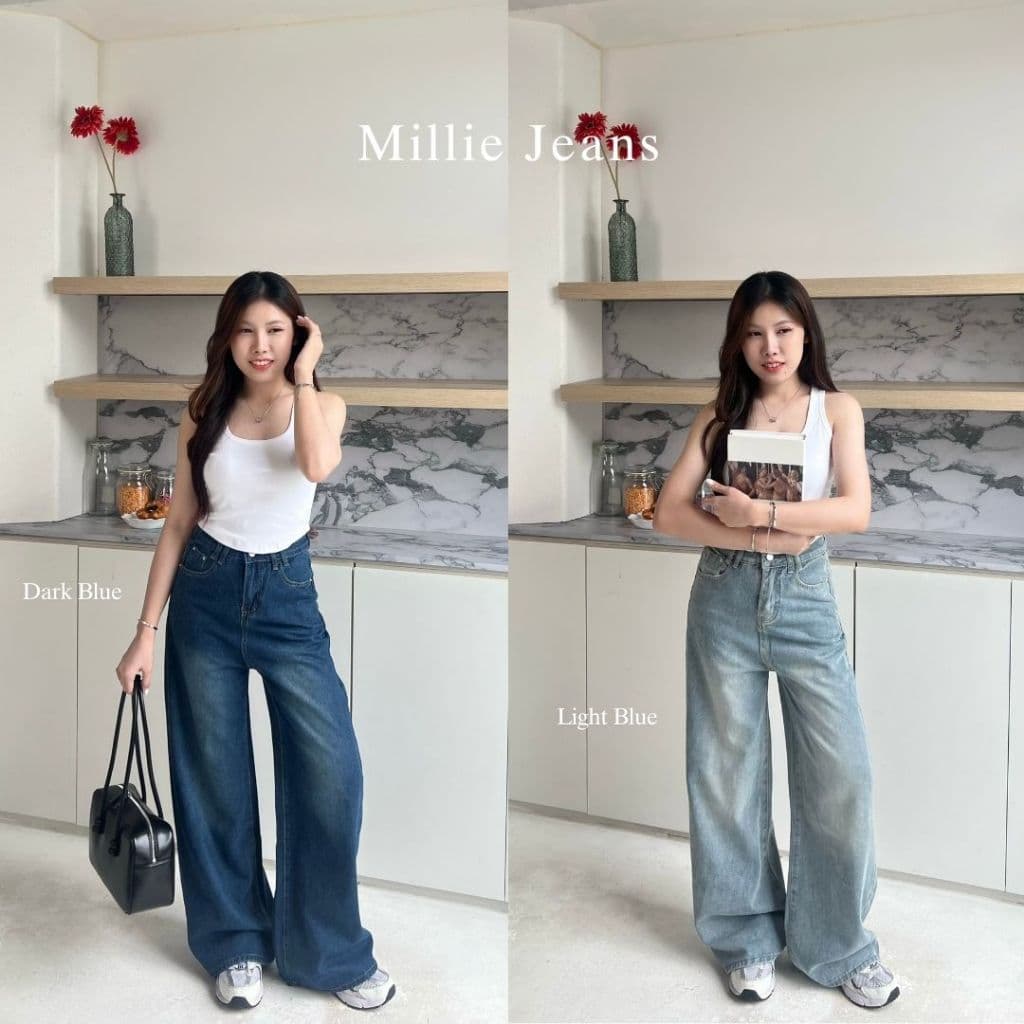 Beberlin กางเกงยีนส์ ขากระบอกใหญ่ สีเฟด รุ่น Millie Jeans / No : 2389 - 1