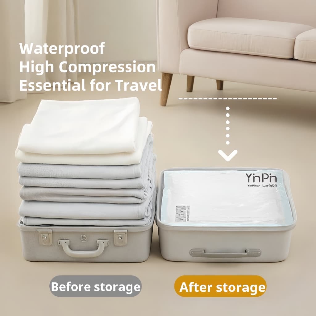 ถุงสูญญากาศ กันฝุ่นชื้น จัดเก็บเสื้อผ้าผ้าห่ม ประหยัดพื้นที่ 10-40ชิ้น ใช้ซ้ำได้ ปั๊มลมไร้สาย - 5