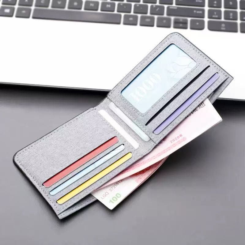 กระเป๋าสตางค์ ผ้าแคนวาส ใบสั้น ใส่บัตรเครดิตได้ สีดํา ฟ้า เทา แฟชั่นสําหรับผู้ชาย - 1